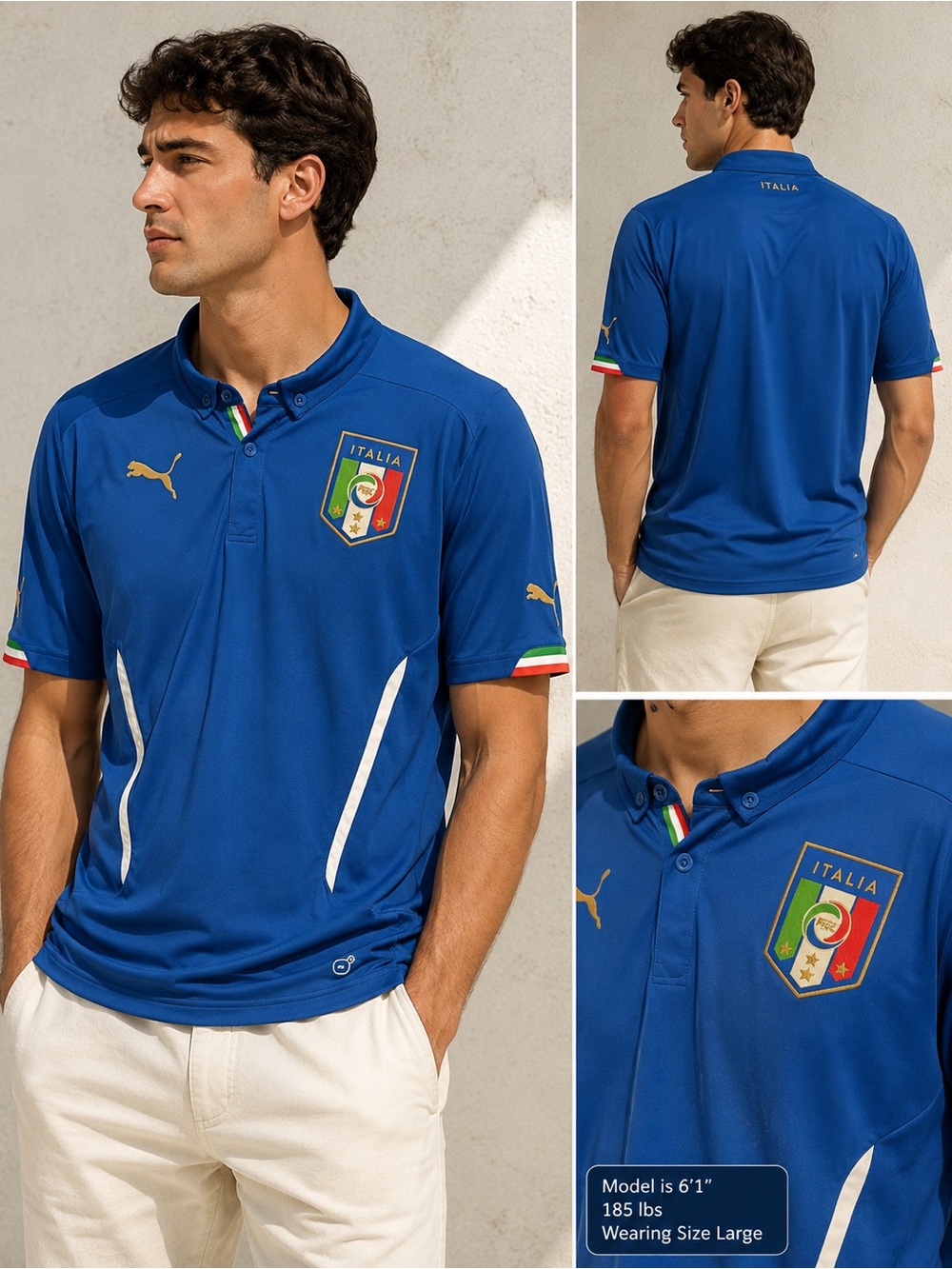 Puma Italia Blue Men's Football Polo with Gold Accents